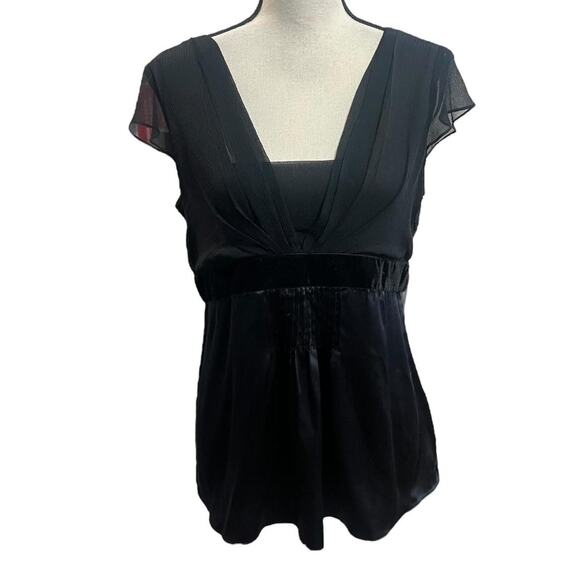 NWOT Mimi Maternity Black Silk Flutter Sleeve Gothic Loose Fit Babydoll Top M - Picture 3 of 7